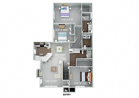 Floor plan for 3 beds, 2 baths, 1352 sqft